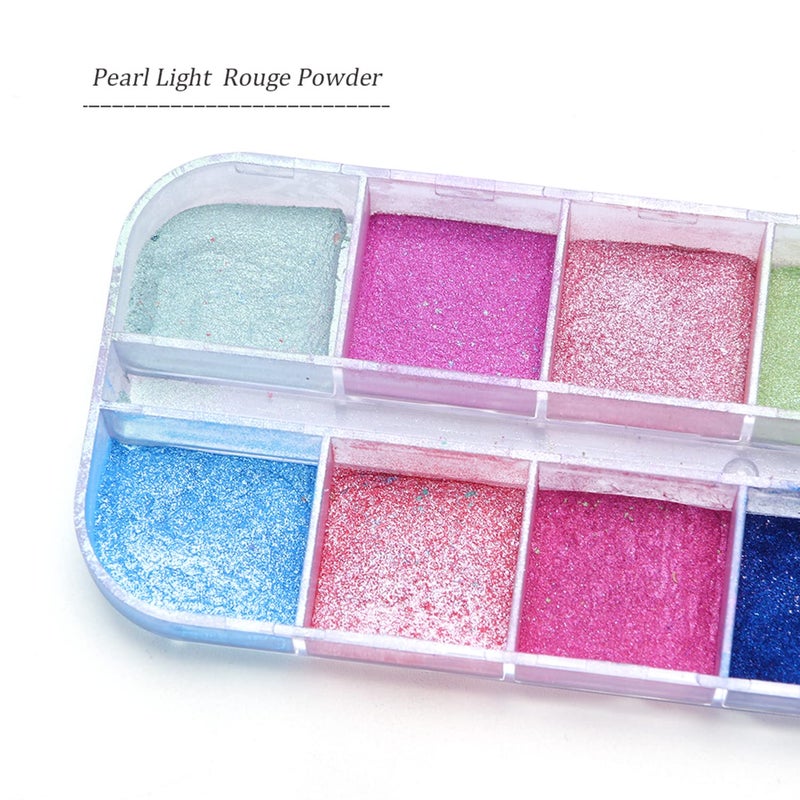 Onsdag 12 Colors Pearl Light Rouge Powder, Aurora Color Pigment Nail Art Dust Designs, Women Girls Manicure Tips Charms Decorations, Acrylic Nails Powder for Nail Art Gel Polish Dipping Liquid - Image 4