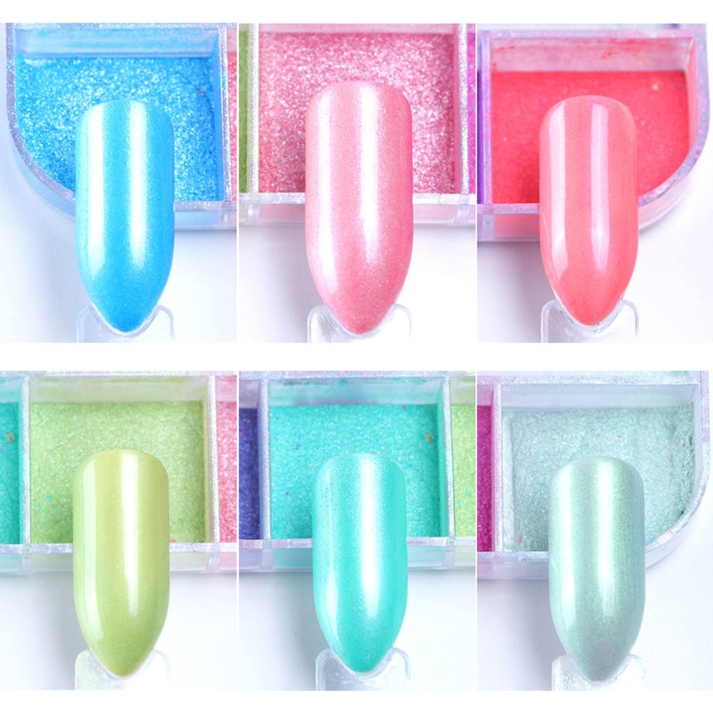 Onsdag 12 Colors Pearl Light Rouge Powder, Aurora Color Pigment Nail Art Dust Designs, Women Girls Manicure Tips Charms Decorations, Acrylic Nails Powder for Nail Art Gel Polish Dipping Liquid - Image 3