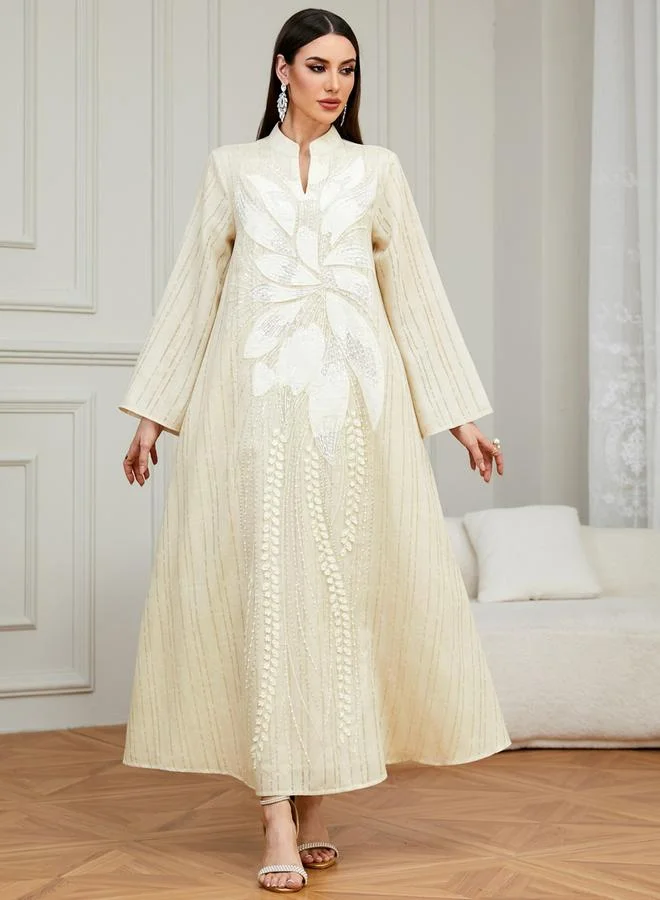 تايك تو Beige Floral Embellished A-Line Jalabiya