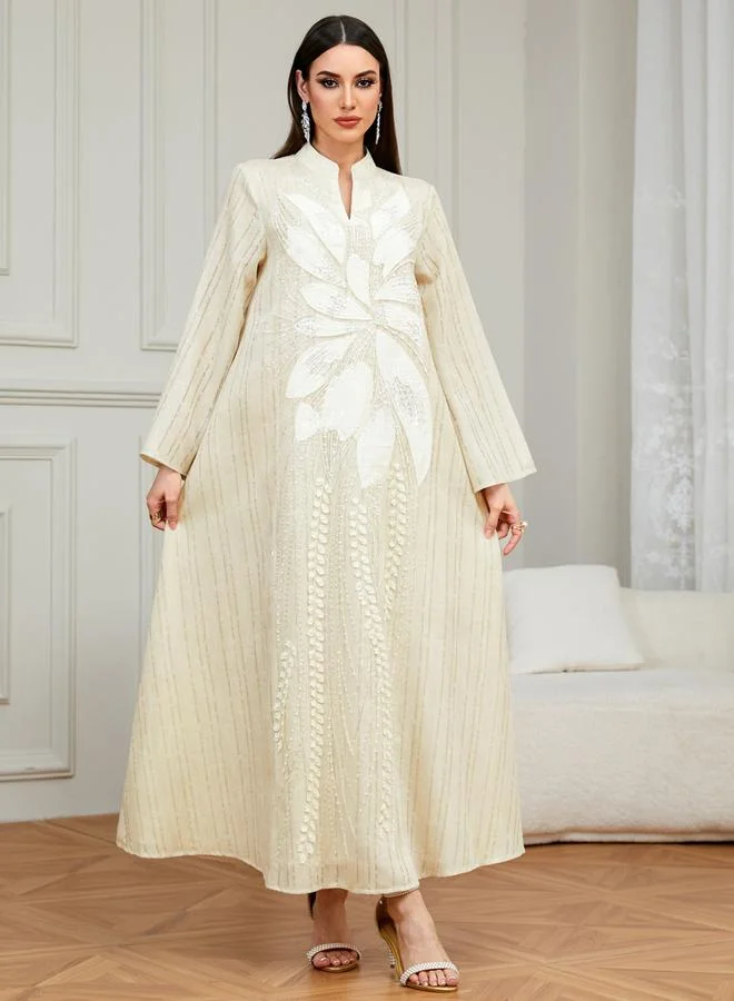 تايك تو Beige Floral Embellished A-Line Jalabiya