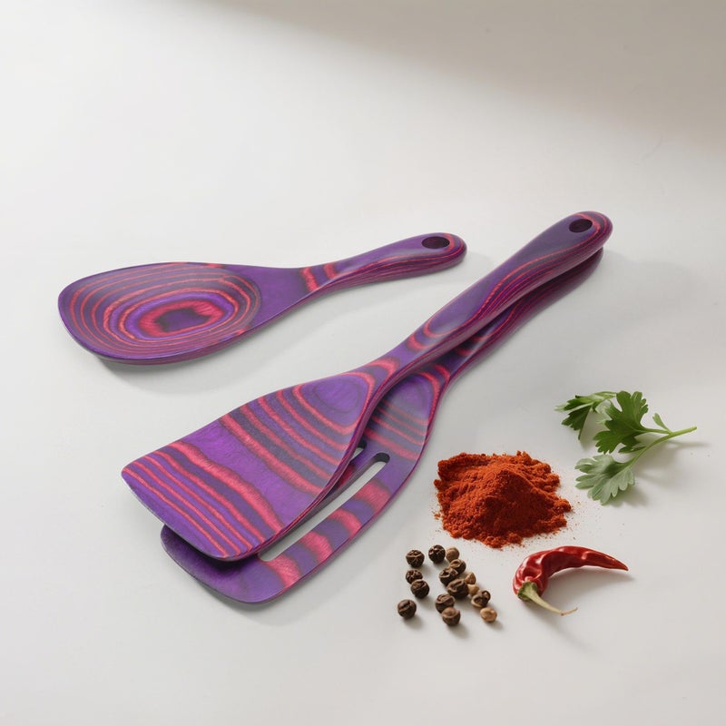 Cokka Praca 7 PCS Pakkawood Kitchen Utensils | Kitchen Cooking Utensil Set | Pakkawood Utensils | Non-Stick Wooden Spoons | Wooden Spoons for Cooking | Byzantium - Image 4
