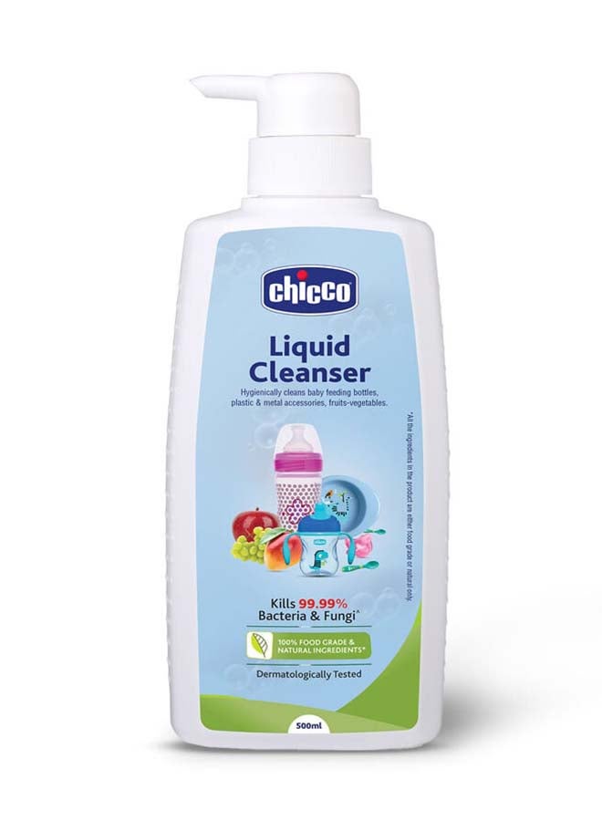 Chicco منظف سائل 500 مل زجاجة لغسل زجاجات الأطفال، 100% مكونات غذائية طبيعية، يقضي على 99.99% من الجراثيم، مضاد للبكتيريا والفطريات، ينظف زجاجات تغذية الأطفال، الحلمات، أكواب الشرب - Image 1