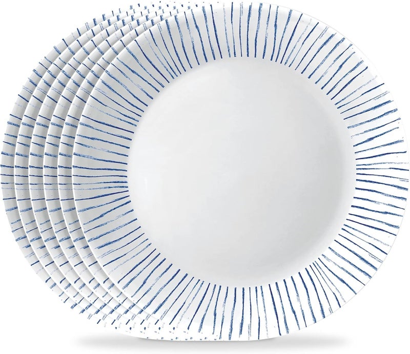 Corelle طقم أطباق عشاء كوريل فيتريل 1025 ثلاثي الطبقات زجاج ومقاوم للكسر خفيف الوزن أطباق دائرية 6 قطع بخطوط نباتية - Image 1