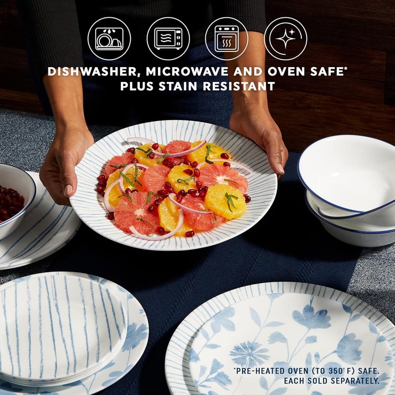 Corelle طقم أطباق عشاء كوريل فيتريل 1025 ثلاثي الطبقات زجاج ومقاوم للكسر خفيف الوزن أطباق دائرية 6 قطع بخطوط نباتية - Image 3