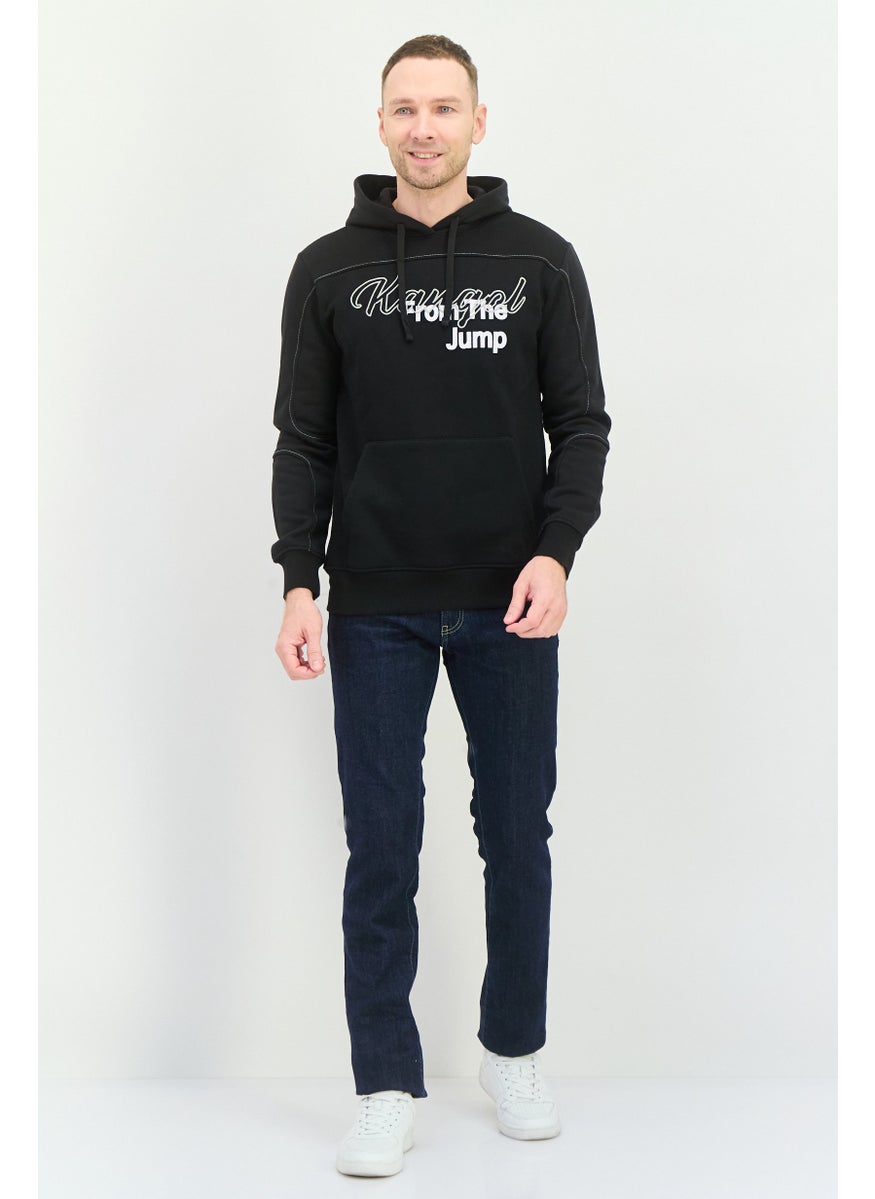 KANGOL - Men Embroidered Logo Long Sleeves Hooded Sweatshirt, Black - Image 1