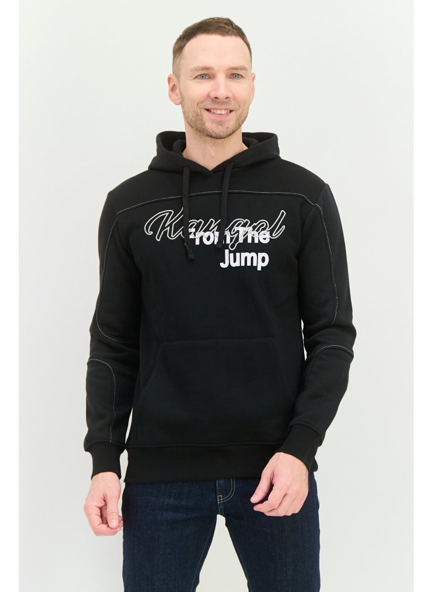 KANGOL - Men Embroidered Logo Long Sleeves Hooded Sweatshirt, Black - Image 1