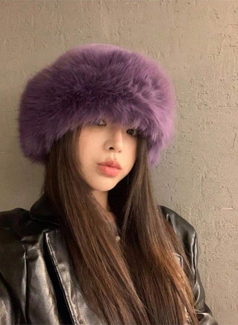 Black Winter Hat Faux Fur Hat for Women, Soft Warm Fluffy Winter Cap for Cold Weather and Elegant Winter Outfits - Image 4