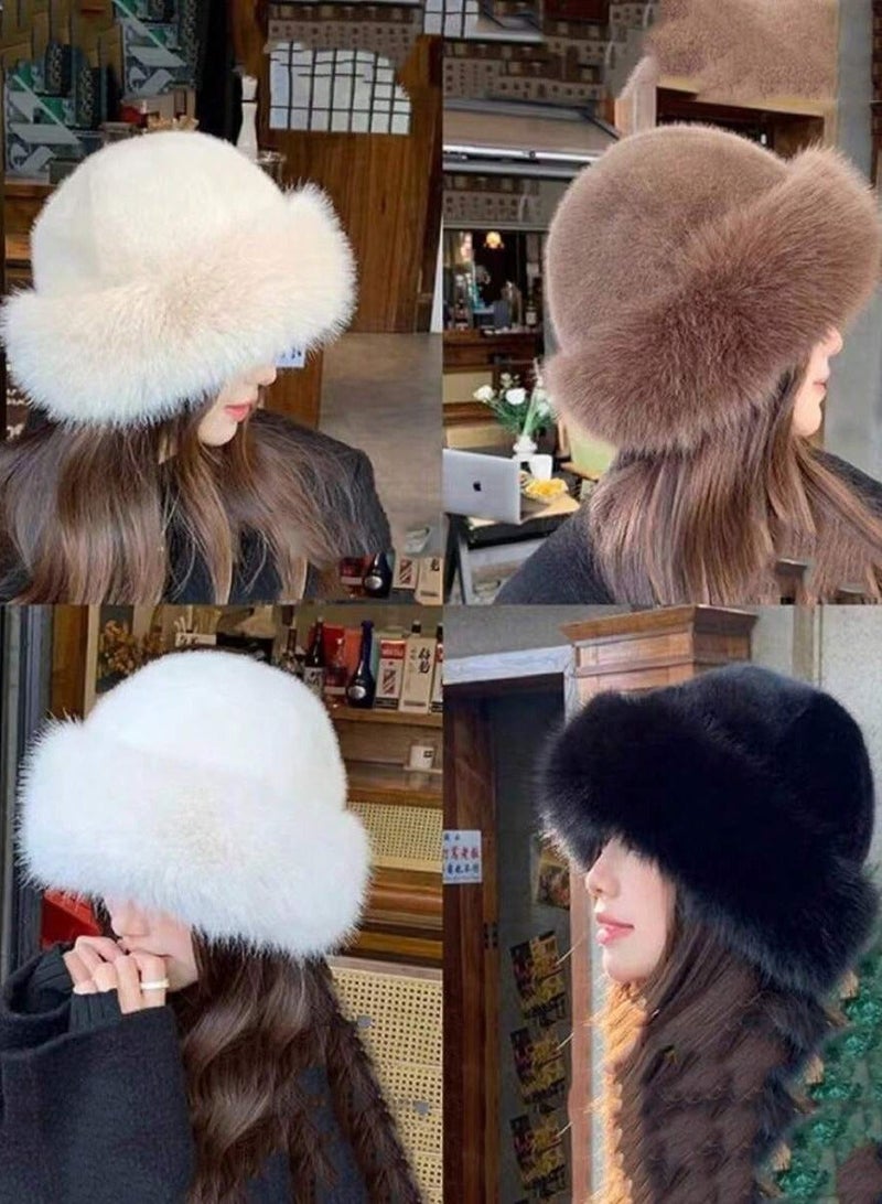 Black Winter Hat Faux Fur Hat for Women, Soft Warm Fluffy Winter Cap for Cold Weather and Elegant Winter Outfits - Image 3