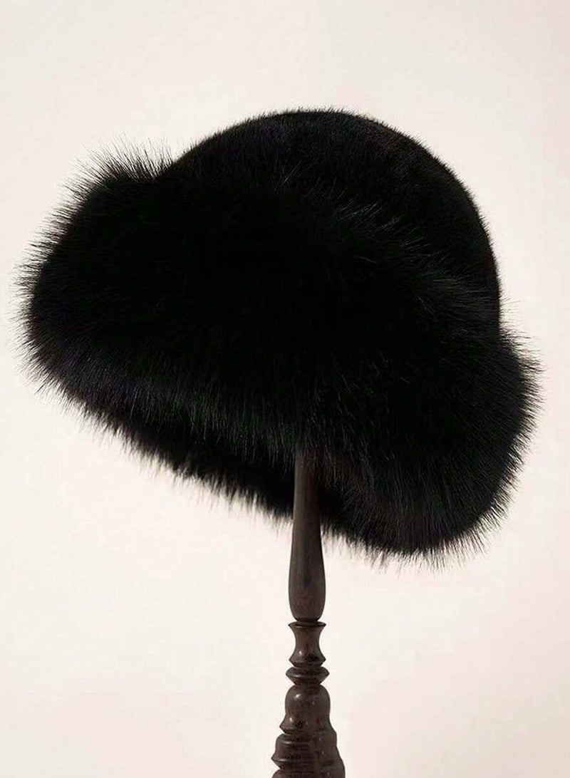Black Winter Hat Faux Fur Hat for Women, Soft Warm Fluffy Winter Cap for Cold Weather and Elegant Winter Outfits - Image 2