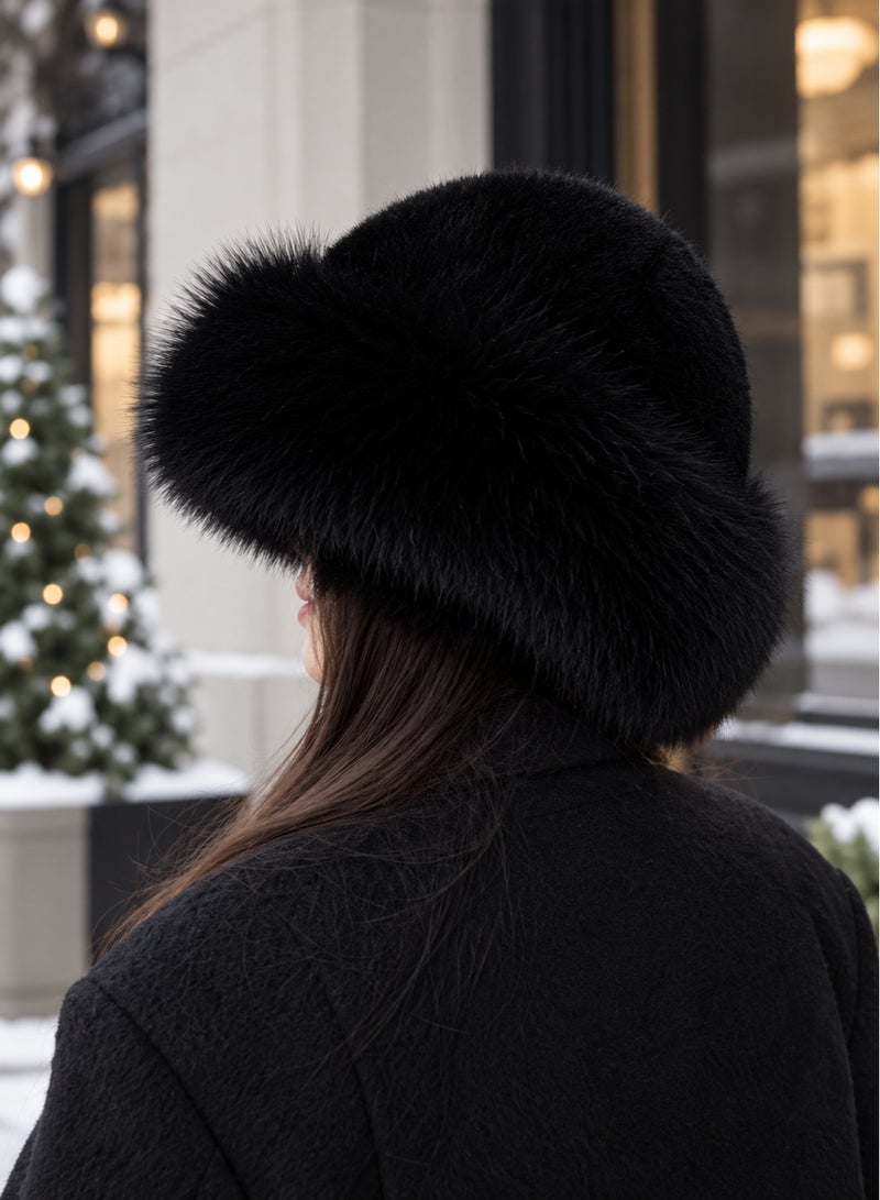 Black Winter Hat Faux Fur Hat for Women, Soft Warm Fluffy Winter Cap for Cold Weather and Elegant Winter Outfits - Image 1