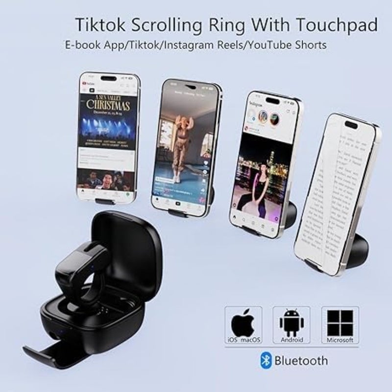 Remote Control for TikTok, Air Finger Ring Mouse with Touchpad, Bluetooth Page Turner for iPad/Kindle App/iPhone/Android Black - Image 2