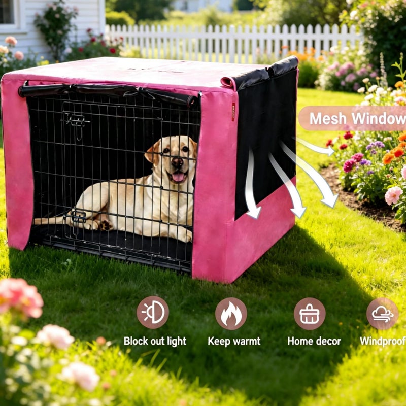 HiCaptain Breathable Dog Crate Cover 36 Inch, Durable Heavy Duty Kennel Cover, Dual Zippered Panels, Windproof Waterproof UV-Resistant(Pink) - Image 3