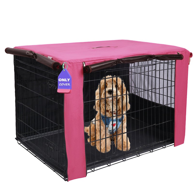 HiCaptain Breathable Dog Crate Cover 36 Inch, Durable Heavy Duty Kennel Cover, Dual Zippered Panels, Windproof Waterproof UV-Resistant(Pink) - Image 1
