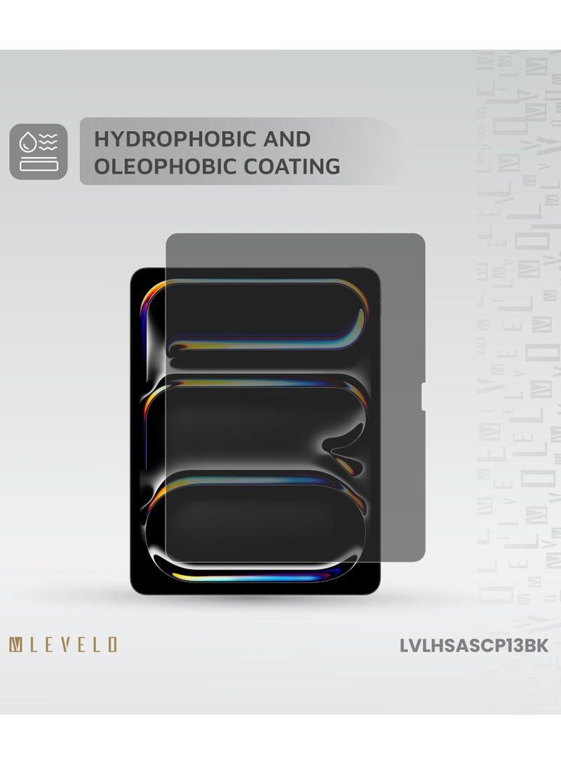 LEVELO High Silicone Aluminum Glass Privacy Screen Protector For iPad Pro 13" 2024 / Anti Fingerprint /Touch Sensitivity / Scratch Resistance / Hydrophobic & Oleophobic Coating- Black - Image 4