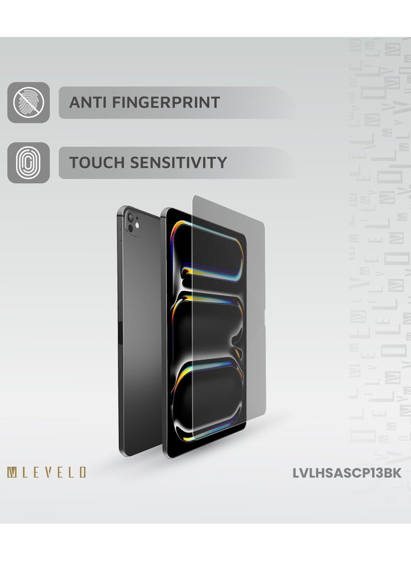 LEVELO High Silicone Aluminum Glass Privacy Screen Protector For iPad Pro 13" 2024 / Anti Fingerprint /Touch Sensitivity / Scratch Resistance / Hydrophobic & Oleophobic Coating- Black - Image 5