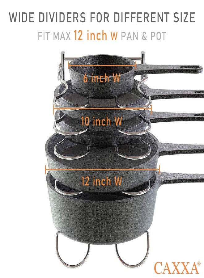 CAXXA Heavy Duty Pan Rack, Pot Lid Rack, Kitchen Cabinet Pantry Cookware Organizer Rack Holder with 5 Adjustable Dividers, Chrome - Image 3
