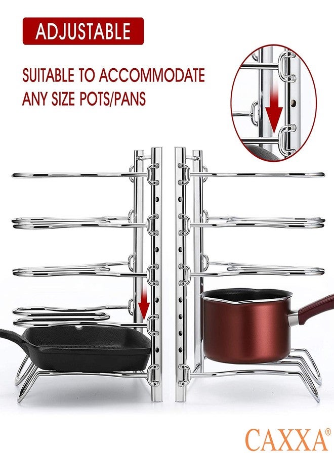 CAXXA Heavy Duty Pan Rack, Pot Lid Rack, Kitchen Cabinet Pantry Cookware Organizer Rack Holder with 5 Adjustable Dividers, Chrome - Image 4
