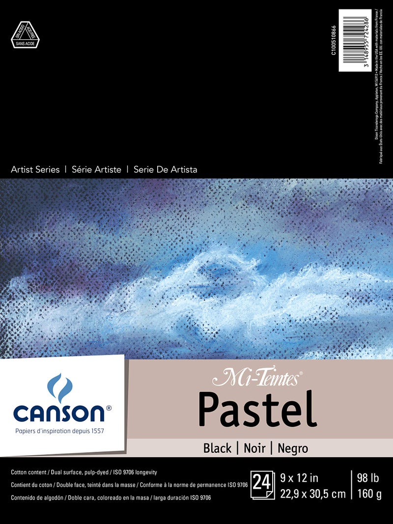 Canson Artist Series Mi-Teintes Pastel Paper, Black, Foldover Pad, 9x12 inches, 24 Sheets (98lb/160g) - Artist Paper for Adults and Students - Image 1