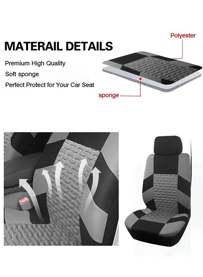 DUNISO 9 قطع من غطاء مقعد السيارة، غطاء مقعد كامل للخمسة مقاعد، غطاء مسند الظهر للسيارة قابل للتنفس، غطاء مسند الرأس قابل للإزالة، مقاوم للاهتراء ومضاد للانزلاق، مناسب لجميع الفصول، مناسب لمعظم مقاعد السيارات - Image 3
