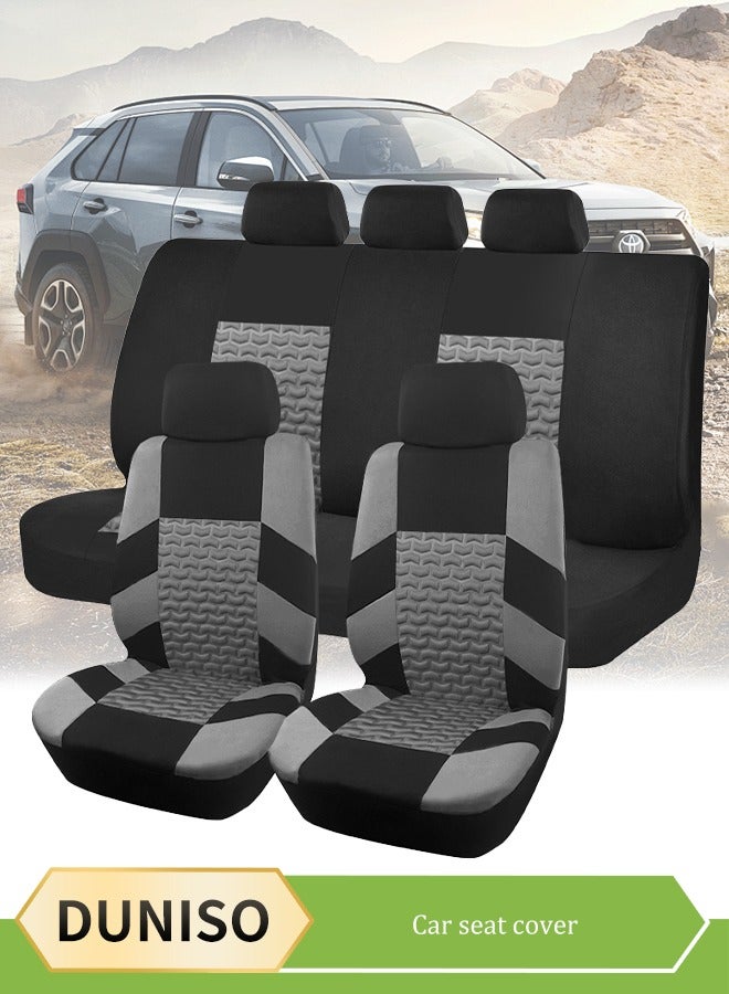 DUNISO 9 قطع من غطاء مقعد السيارة، غطاء مقعد كامل للخمسة مقاعد، غطاء مسند الظهر للسيارة قابل للتنفس، غطاء مسند الرأس قابل للإزالة، مقاوم للاهتراء ومضاد للانزلاق، مناسب لجميع الفصول، مناسب لمعظم مقاعد السيارات - Image 1