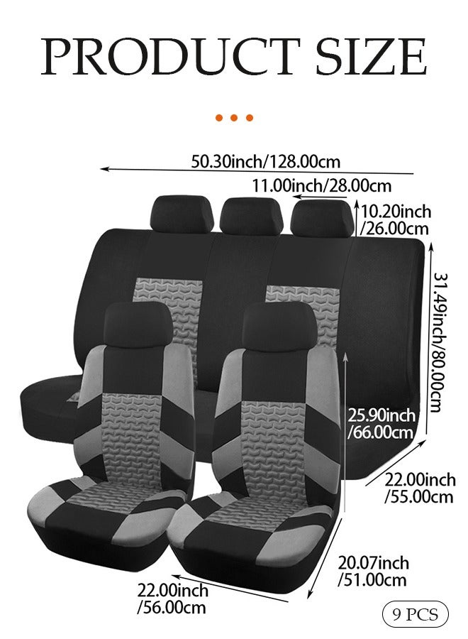 DUNISO 9 قطع من غطاء مقعد السيارة، غطاء مقعد كامل للخمسة مقاعد، غطاء مسند الظهر للسيارة قابل للتنفس، غطاء مسند الرأس قابل للإزالة، مقاوم للاهتراء ومضاد للانزلاق، مناسب لجميع الفصول، مناسب لمعظم مقاعد السيارات - Image 2