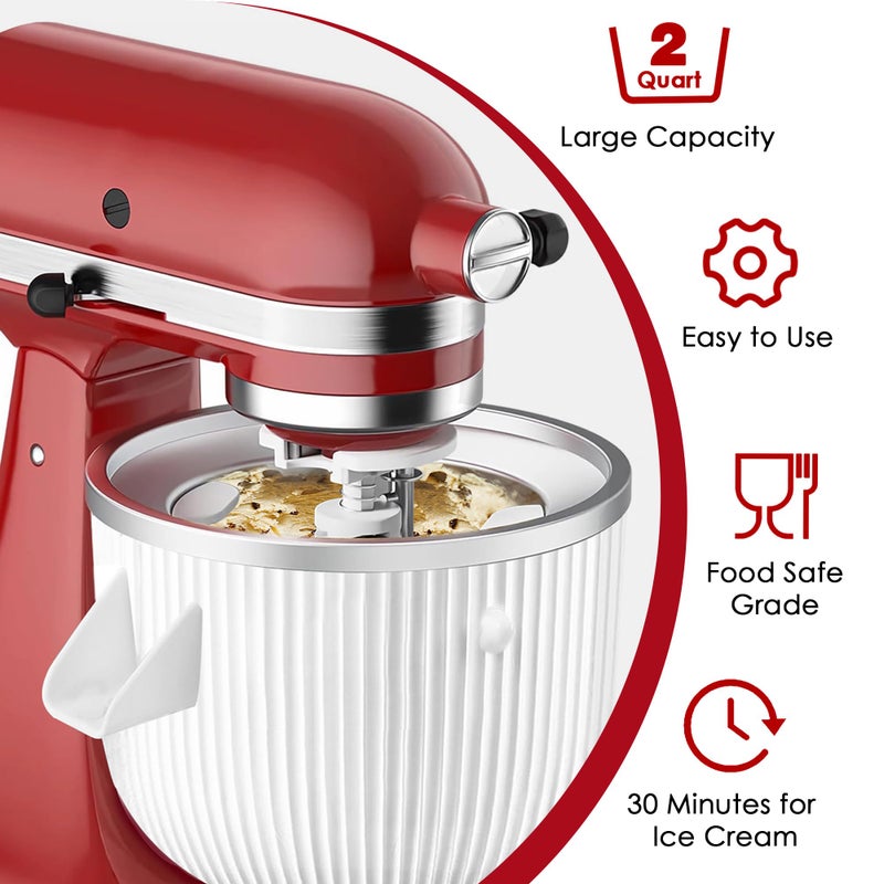 KITOART Ice Cream Maker Attachment for KitchenAid Mixers, Fits KitchenAid 4.5/5QT & 6QT Stand Mixers, Frozen Ice Cream & Sorbet Gelato Maker for KitchenAid, 2 Quart, White(Machine/Mixer Not Included) - Image 2