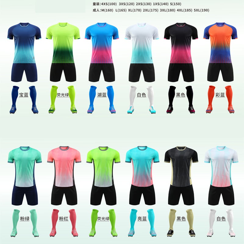 New Football Uniform Suit For Children And Adults Short-Sleeved Jersey For Primary And Secondary School Students Competition Training Suit Quick-Drying Sportswear For Men - Image 3