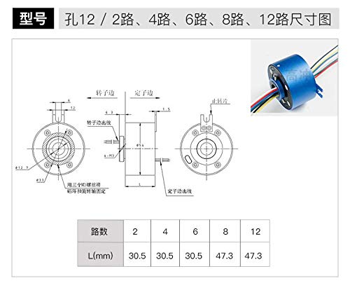 Taidacent Hollow Slip Ring Signal Power Continued 2/4/6/12 Road Collector Ring Conductive Electric Motor Slip Ring Rotating Connector (2 Wire 10A Inner hole 12.7mm OD 54mm) - Image 4
