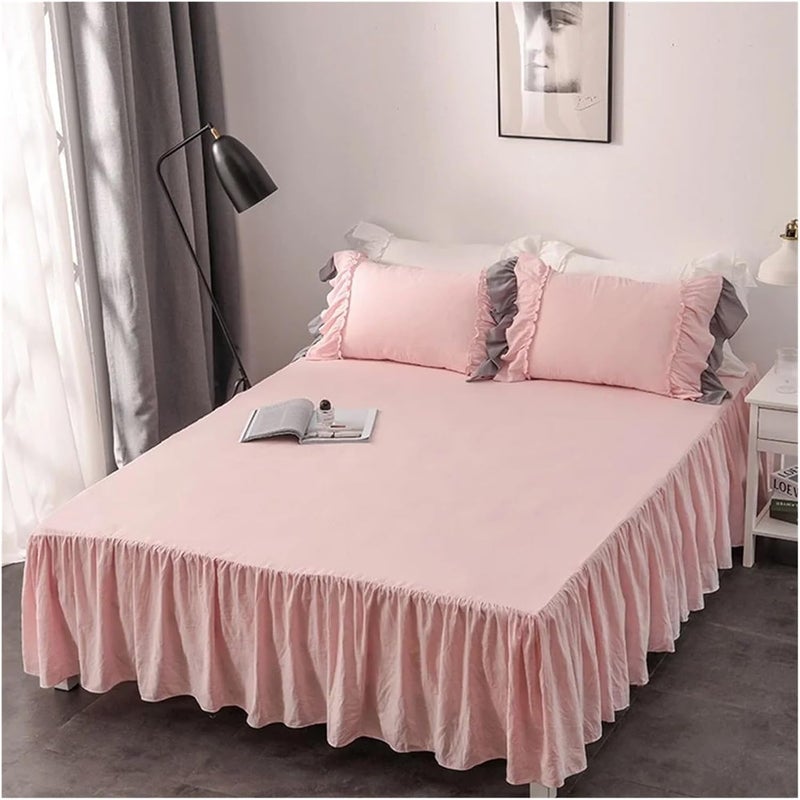 Bed Skirt Lace Ruffled 3pcs Sheet Cover Non-Slip Mattress Cover Bedsheet Solid(Pink,180x200cm)