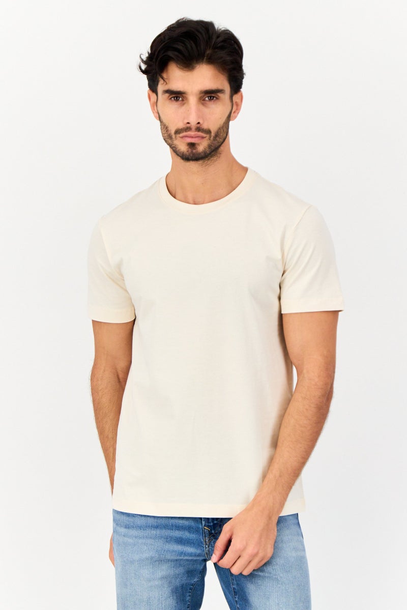 VINCE CAMUTO Men Crew Neck Short Sleeve Plain T-Shirt, Beige - Image 1