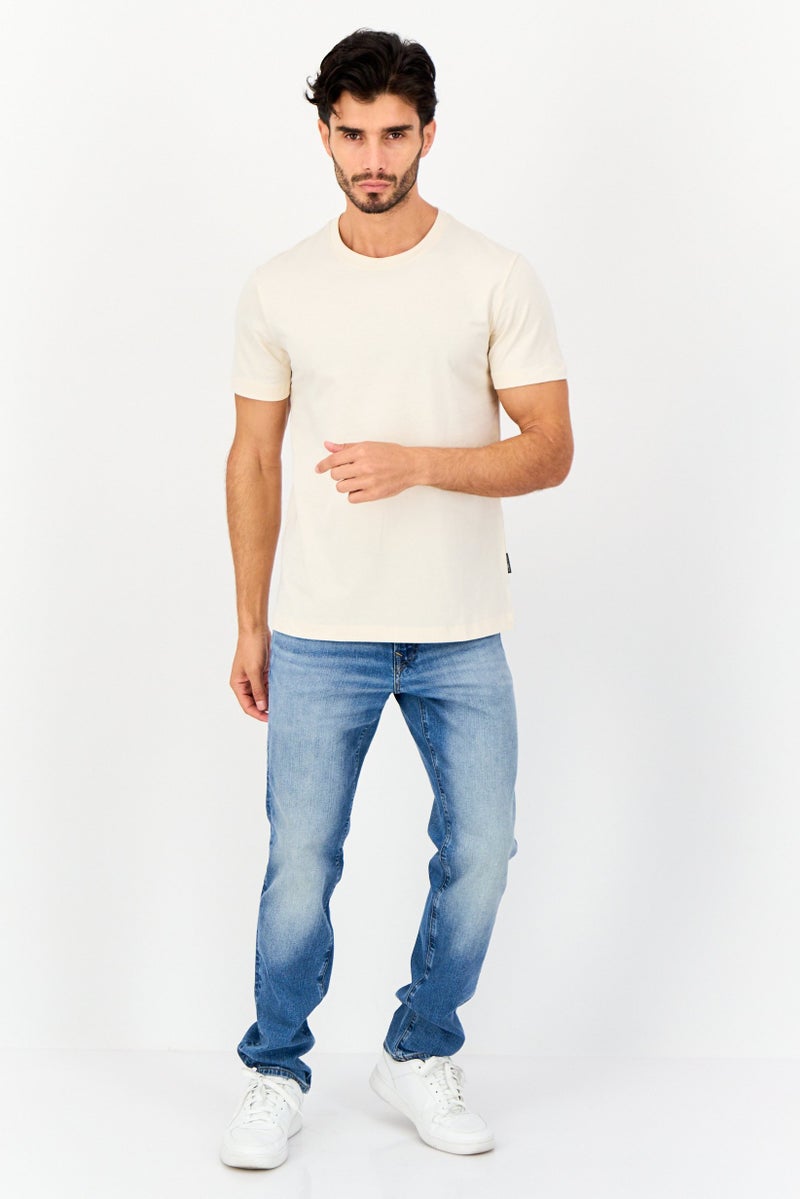 VINCE CAMUTO Men Crew Neck Short Sleeve Plain T-Shirt, Beige - Image 3