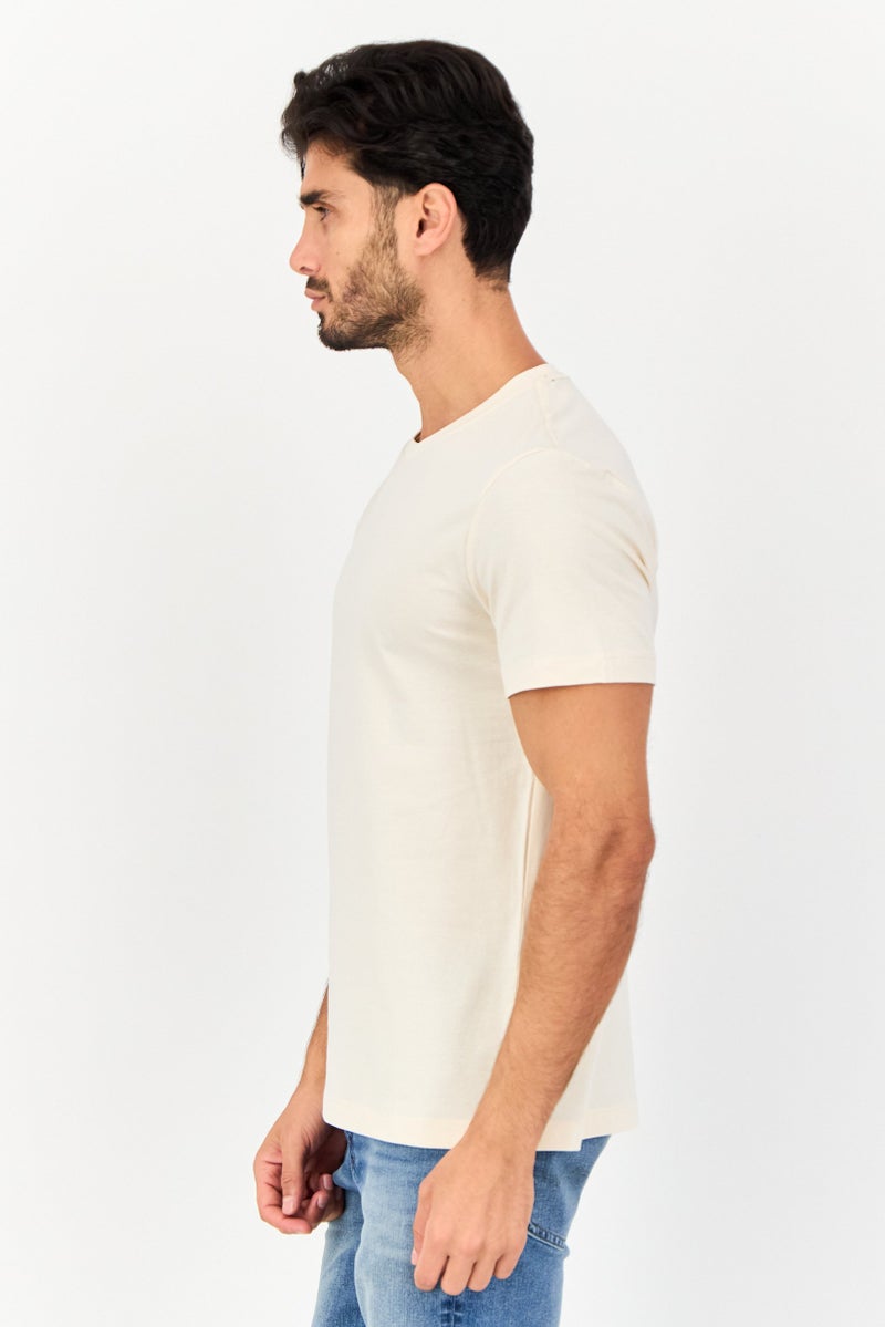 VINCE CAMUTO Men Crew Neck Short Sleeve Plain T-Shirt, Beige - Image 2