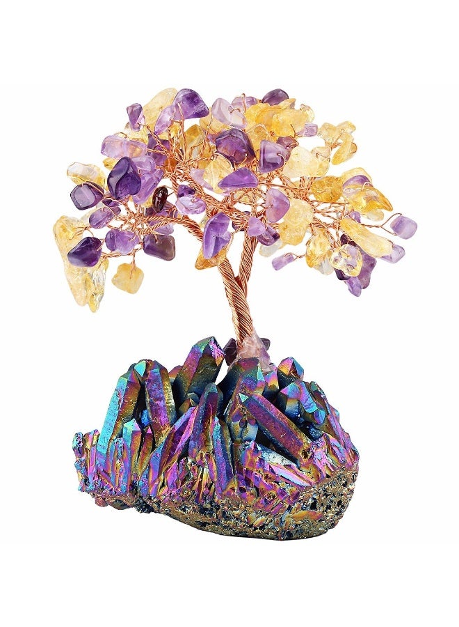 mookaitedecor Citrine & Amethyst Crystal Tree, Quartz Cluster Rainbow Titanium Crystals Base Bonsai Money Tree for Wealth and Luck - Image 1