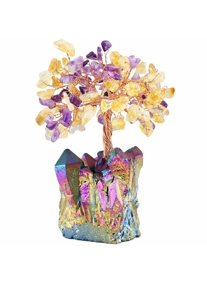 mookaitedecor Citrine & Amethyst Crystal Tree, Quartz Cluster Rainbow Titanium Crystals Base Bonsai Money Tree for Wealth and Luck - Image 3