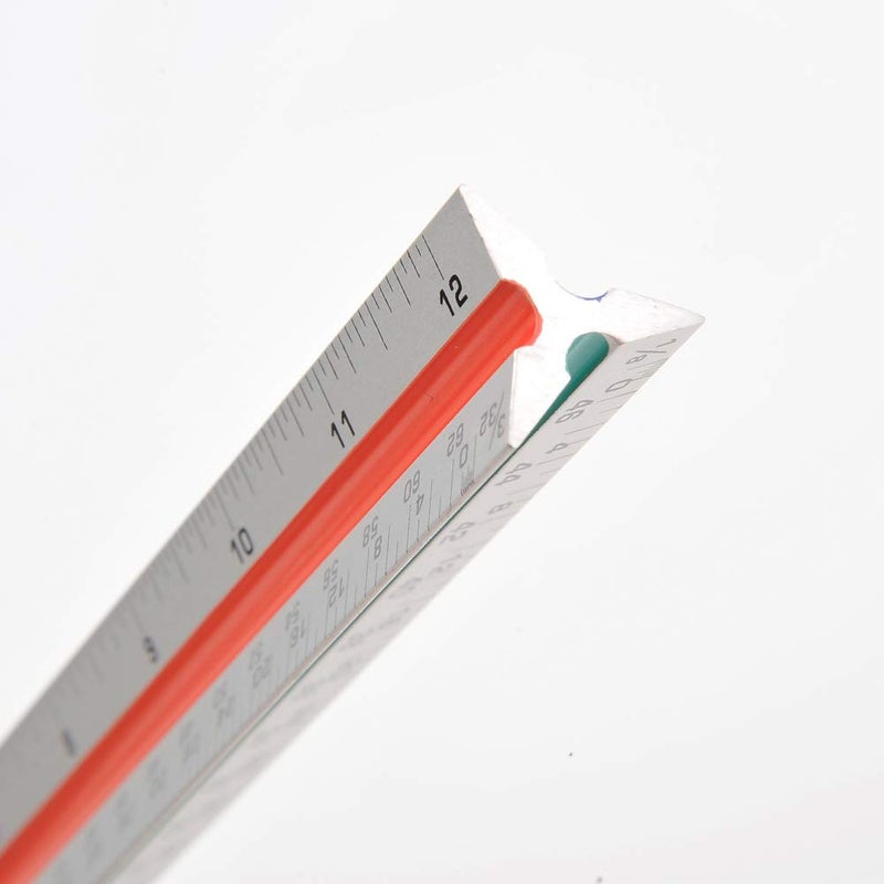 PowerTRC Architectural Scale Ruler, 12â€ Metal Aluminum Architect Scale Triangular for Engineers Students Architects