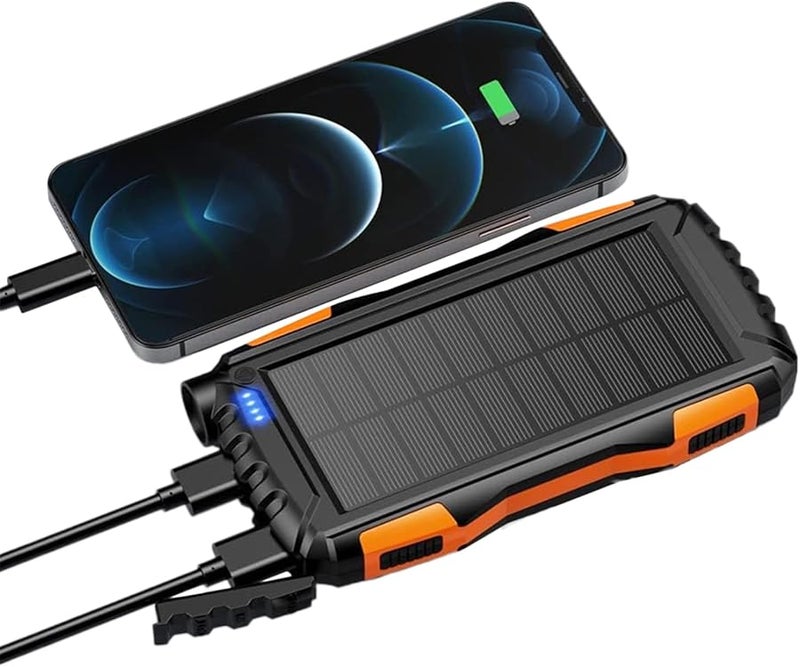 Orange Solar Power Bank 42800mAh Portable Charger Fast Charging for Camping Laptop Camera - Image 1
