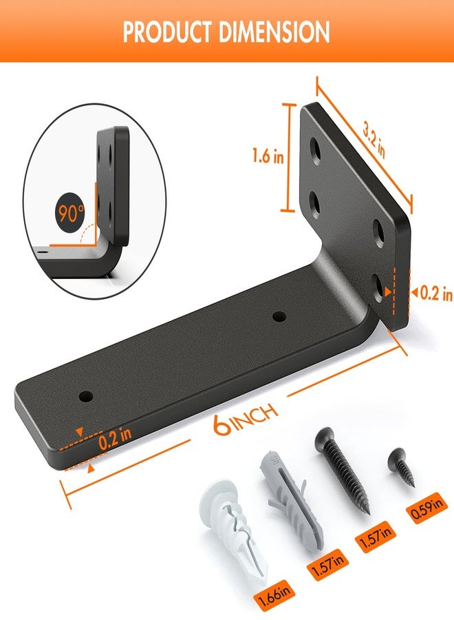 VANCASTLE Shelf Bracket, Floating Shelf Bracket 6 Inch , 6 Pack Heavy Duty Shelf Brackets, Metal Wall Shelf Brackets with 1/5 Inch Thick and Holds 160+lb, Brackets for Wood Shelves，Black - Image 2