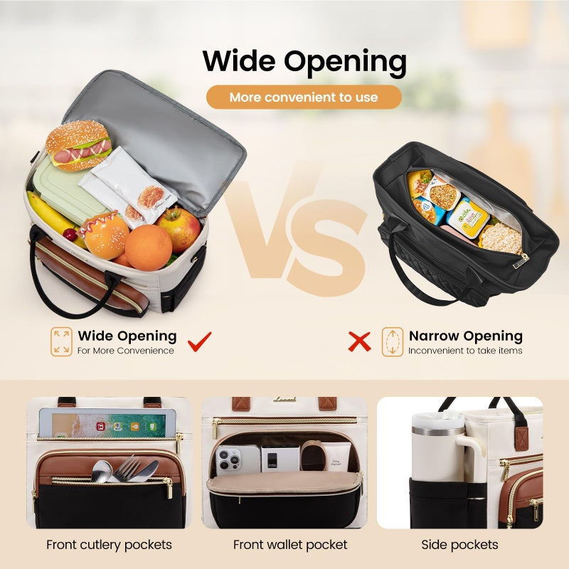 LOVEVOOK Insulated Lunch Bag Women,Wide Opening Adult Lunch Box Women,Leakproof Cooler Bag for Work Picnic Beach Family College,Lunch Teacher Tote Bag with Adjustable Shoulder Strap and Cup Holder - Image 4