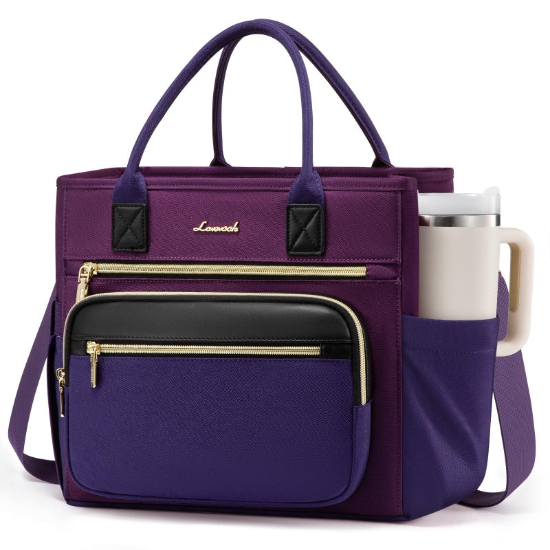 LOVEVOOK Insulated Lunch Bag Women,Wide Opening Adult Lunch Box Women,Leakproof Cooler Bag for Work Picnic Beach Family College,Lunch Teacher Tote Bag with Adjustable Shoulder Strap and Cup Holder - Image 1