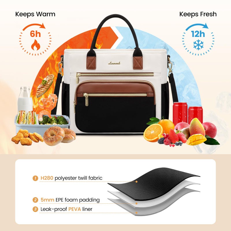 LOVEVOOK Insulated Lunch Bag Women,Wide Opening Adult Lunch Box Women,Leakproof Cooler Bag for Work Picnic Beach Family College,Lunch Teacher Tote Bag with Adjustable Shoulder Strap and Cup Holder - Image 2