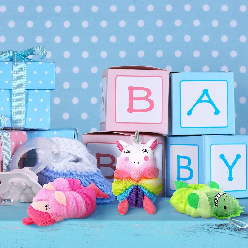 Tatuo 4 Pcs Animal Bath Loofahs Kids Body Loofah Cartoon Shower Cute Bath Sponge Pouf Body Scrubbers Mesh Sponge for Children Shower Baby Washing Exfoliating 4 Style Vivid Style - Image 4