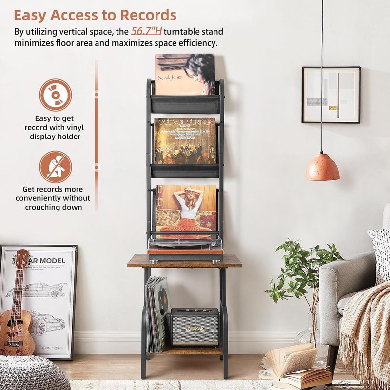 Keebofly Record Player Stand with Vinyl Storage, Record Player Table with Vinyl Record Storage up to 200 Albums, Turntable Stand with Record Holder Vinyl Display Shelf, Record Player Cabinet Organizer Rack - Image 4