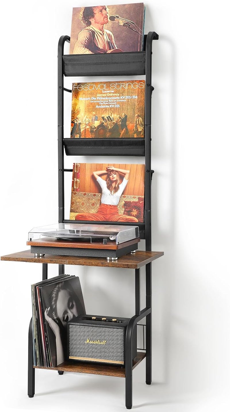 Keebofly Record Player Stand with Vinyl Storage, Record Player Table with Vinyl Record Storage up to 200 Albums, Turntable Stand with Record Holder Vinyl Display Shelf, Record Player Cabinet Organizer Rack - Image 1