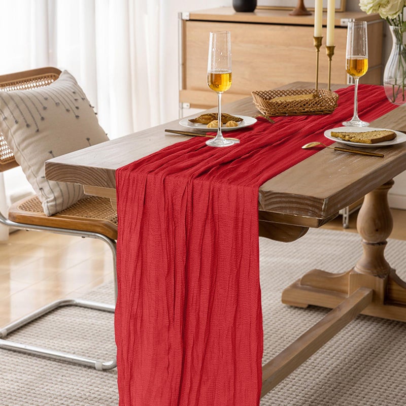 KEEPSHOWING 12 Pack Cheesecloth Table Runner 10Ft Christmas Gauze Boho Table Runners for Wedding Decor Bridal Shower Decorations Baby Shower Party(35" x 120")(Red) - Image 3