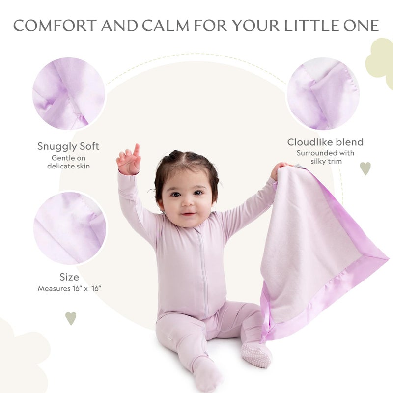 Bamboo Little Ultra-Soft Lovey Security Blanket - Baby Essentials, Newborn Essentials, Ultra-Soft Fleece Baby Blanket with Satin Trim â€“ 16" x 16" - Lavender - Image 2