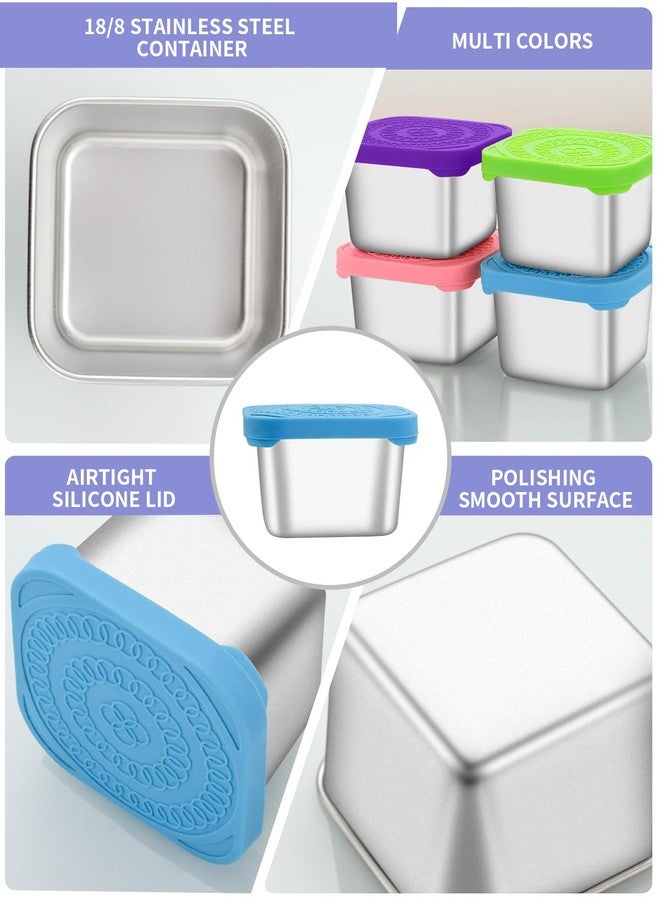 Atecare Snack Containers, [8 Pack-6 oz] Stainless Steel Snack Containers, Easy Open Square Dressing Container with Leak Proof Silicone Lids, Stackable Metal Lunch Box Great for Lunch to Go - Image 4