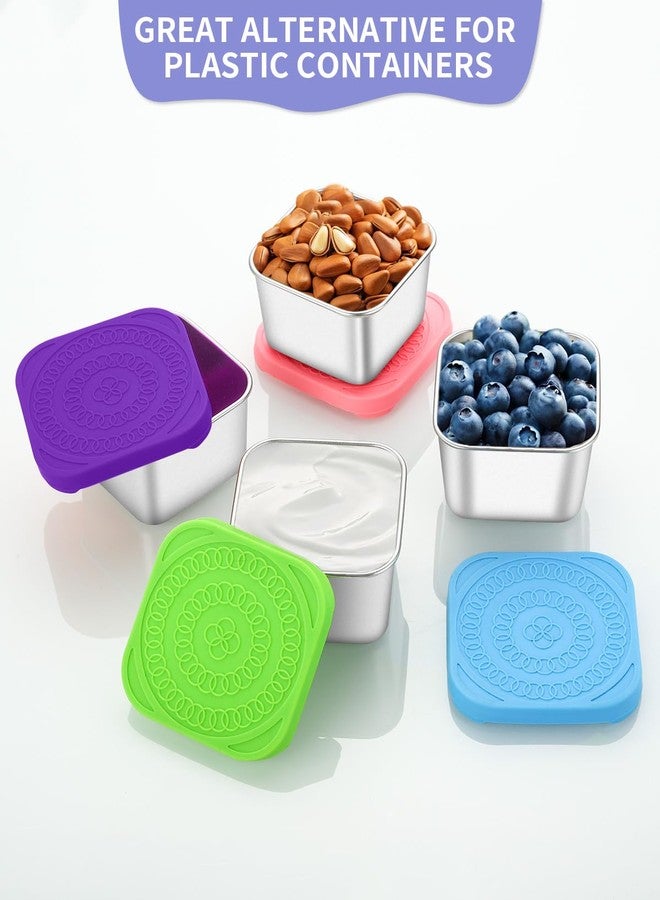 Atecare Snack Containers, [8 Pack-6 oz] Stainless Steel Snack Containers, Easy Open Square Dressing Container with Leak Proof Silicone Lids, Stackable Metal Lunch Box Great for Lunch to Go - Image 2