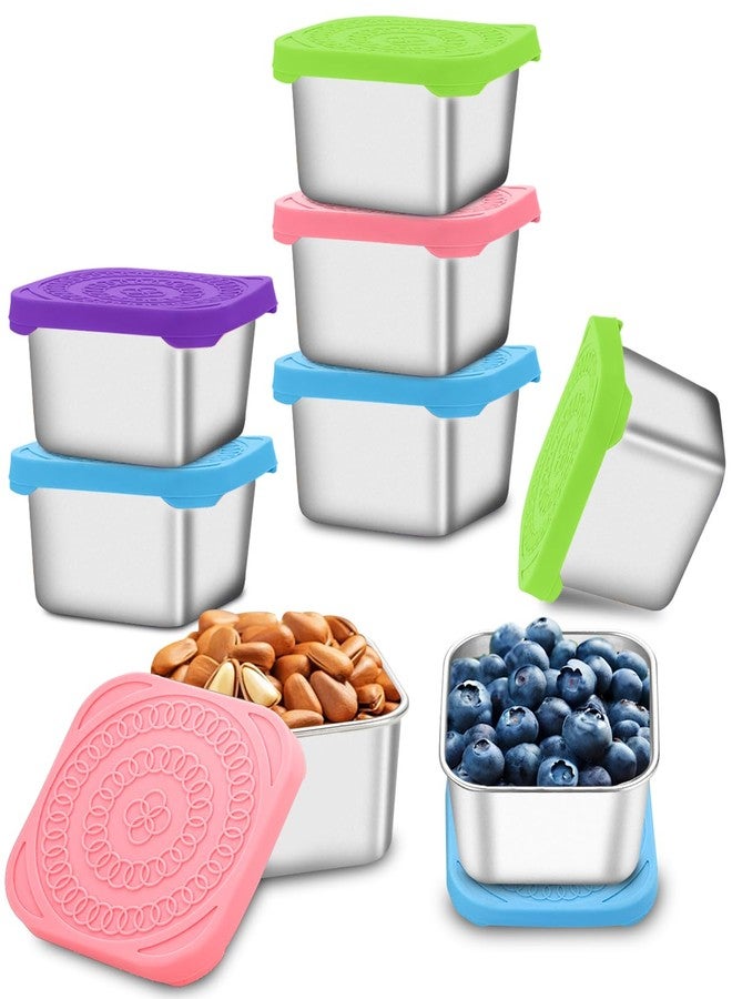 Atecare Snack Containers, [8 Pack-6 oz] Stainless Steel Snack Containers, Easy Open Square Dressing Container with Leak Proof Silicone Lids, Stackable Metal Lunch Box Great for Lunch to Go - Image 1
