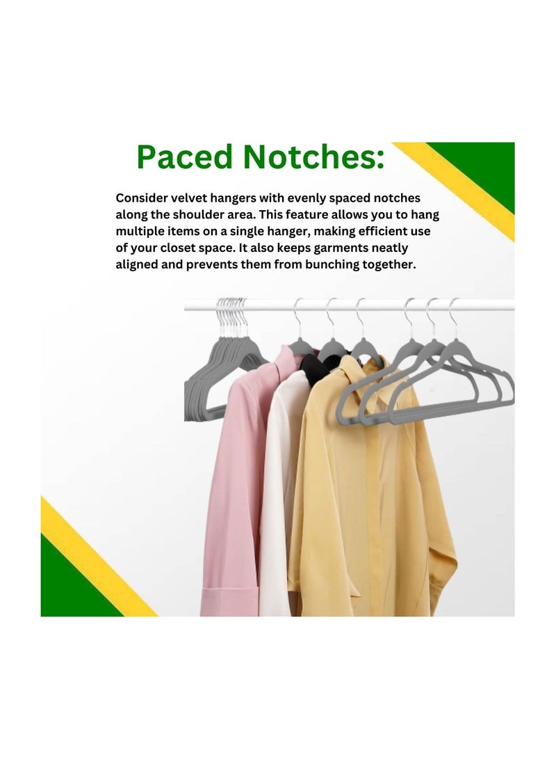 100 Pieces Velvet Hangers With Notches On The Shoulders Square With Hook Silver 45Cm 0.5Cm Thickness 70g  - Image 4