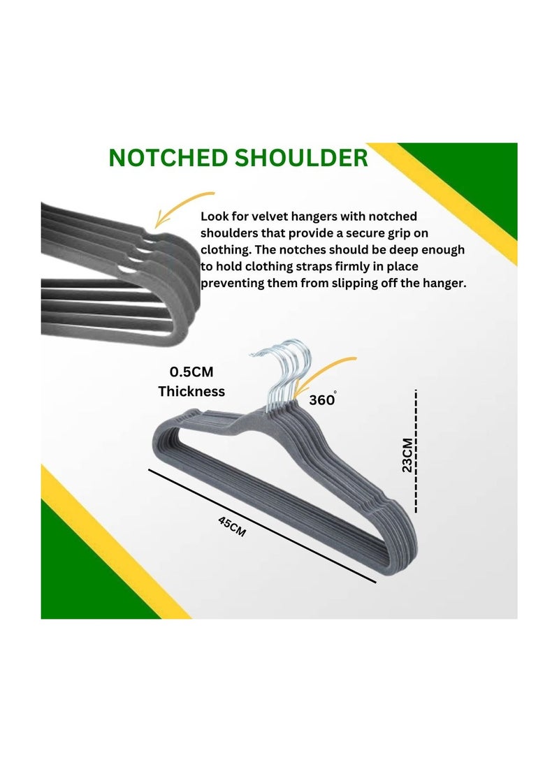 100 Pieces Velvet Hangers With Notches On The Shoulders Square With Hook Silver 45Cm 0.5Cm Thickness 70g  - Image 2